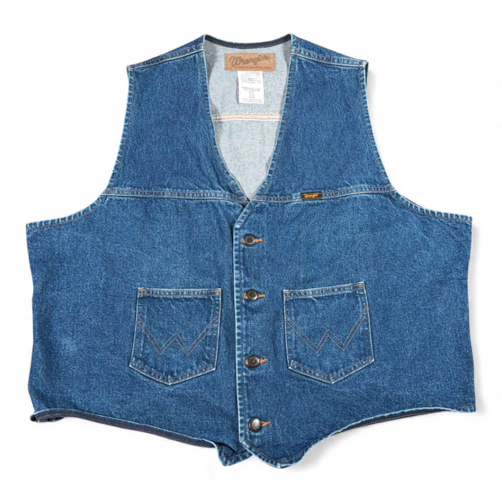 Vintage Wrangler Vest Adult 2XL XXL Blue Denim Jean Western Biker Trucker Y2K